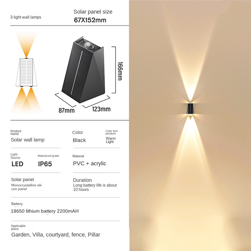 Outdoor Up-Down Lighting LED Lamp Solar Wall Washing Lights Garden Hotel Decoration For Courtyard Garden 3 Light. 