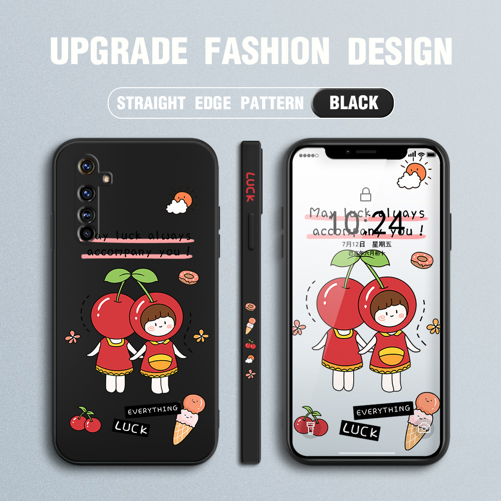 FHKL for Realme X50 Pro 5G Back Cover Cherry Girl Side design Soft Case Multicolor Liquid Silicone Phone Cases. 