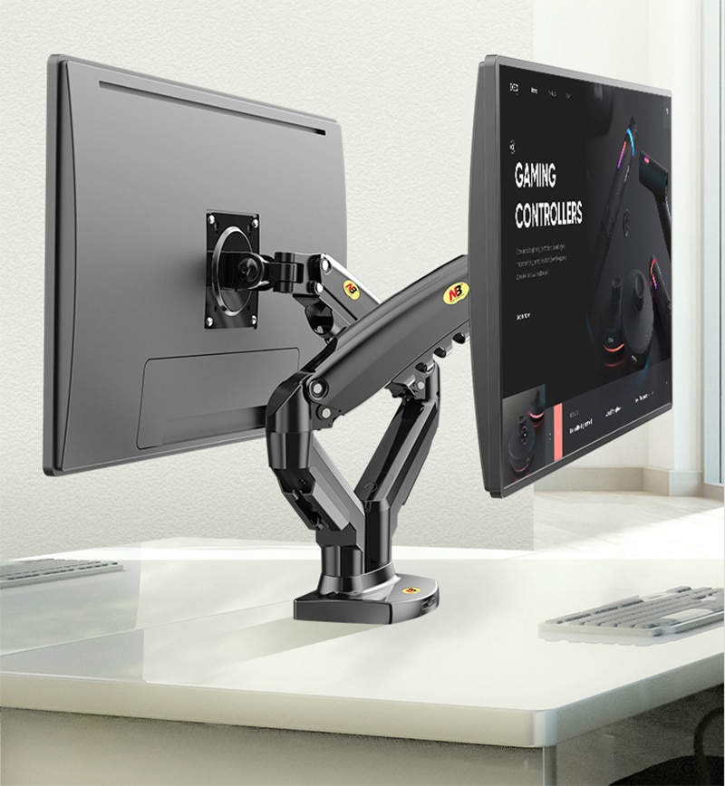 Desktop NB F160 + FP-2 Gas Spring Dual Arm for 17-27 Monitor Holder + 10-17 Laptop Support Air Press Mount Stand Load 2-9kg. 
