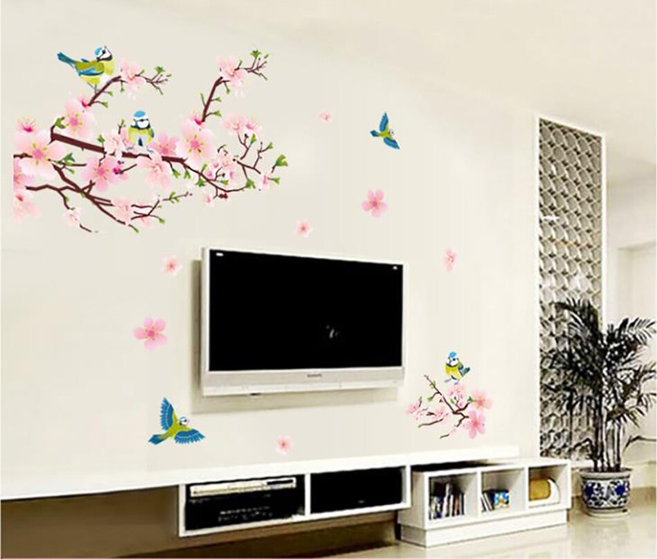 【WEJA】1 pc Sakura wall stickers Kids Rooms Bedroom Living Room DIY Art PVC Beautiful Flower Tree Removable Wallpaper home decor. 