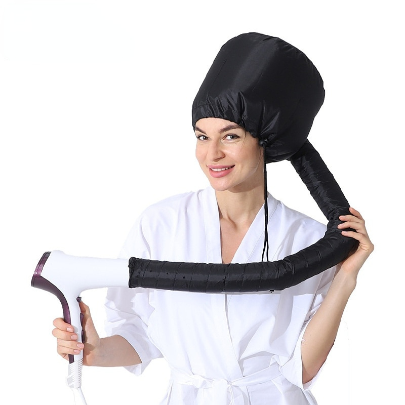 Black Hair Perm Portable Soft Hair Drying Cap Bonnet Hood Hat Blow Dryer Attachment Dry Hair Cap. 