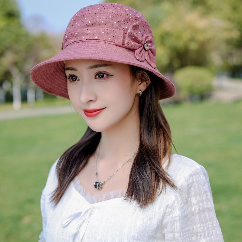 Middle-Aged and Elderly Women's Hat Spring Autumn Summer Thin Breathable Sun-Proof Wide Brim Bucket Hat Sun Protection Fashion Sun Hat Mom Style Hat. 