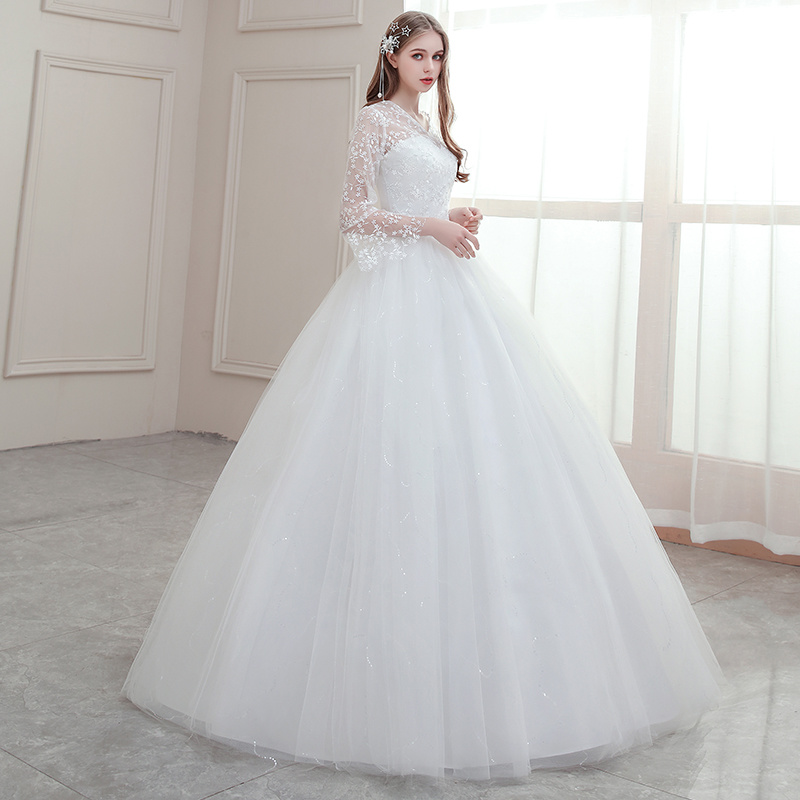 Main Wedding Dress 2024 New Korean Style Bridal off-Shoulder Pregnant Women Slim Fit Slimming Mori Lace V Lead the Land. 