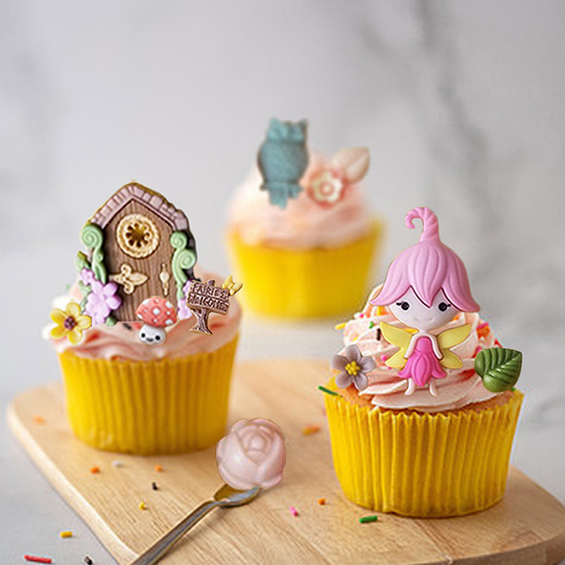 Fairy Garden Gnome Home Door Window Silicone Molds Flower Leaf Mushroom Fondant Cake Decorating Cupcake Candy Chocolate Mould. 