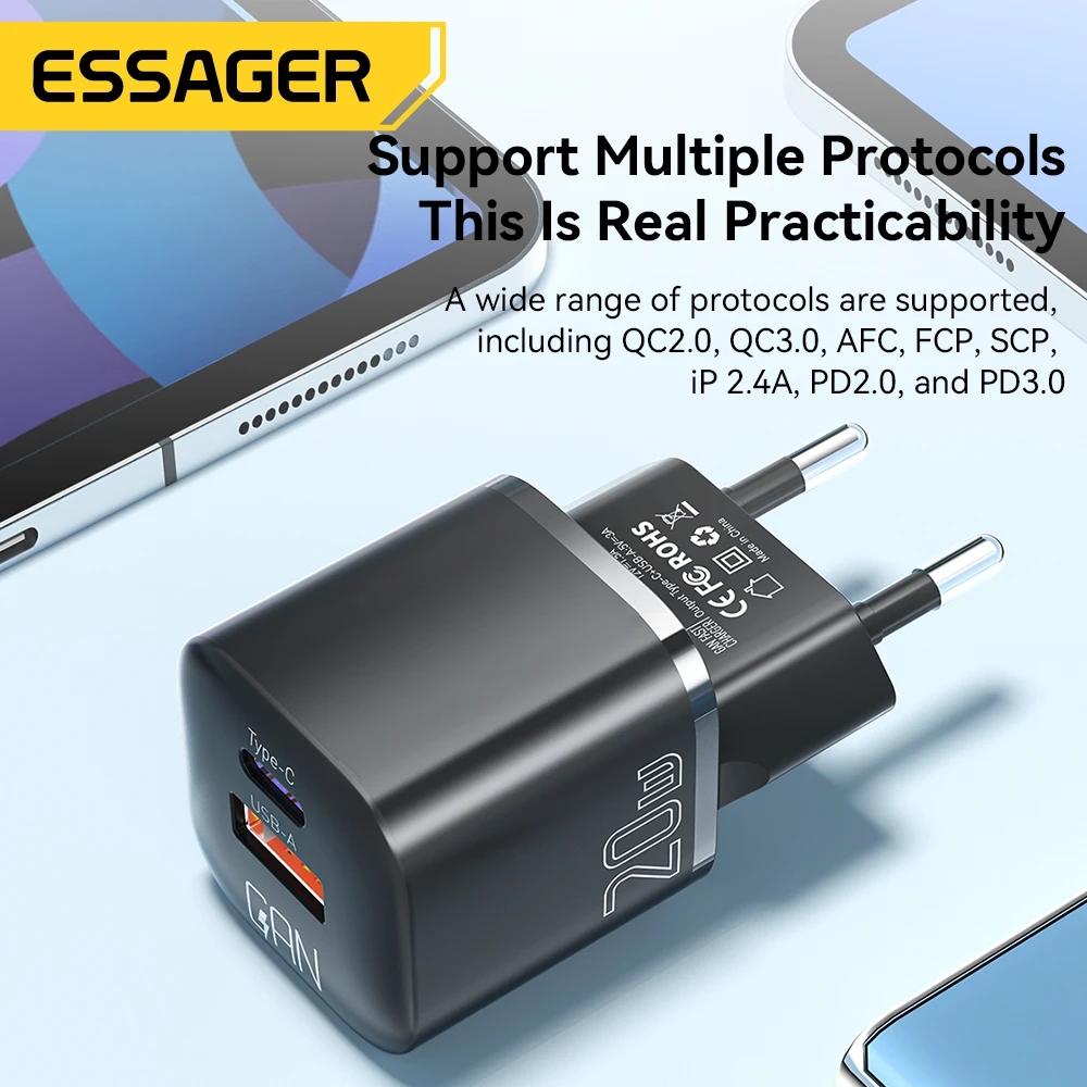 Limited Time Offer Essager 20W GaN USB Type C To Type C Charger PD Fast Charge Phone QC 3.0 Quick Chargers For Samsung Xiaomi Huawei iPhone 14 13 12 11 Pro Max Mini iPad Charging. 