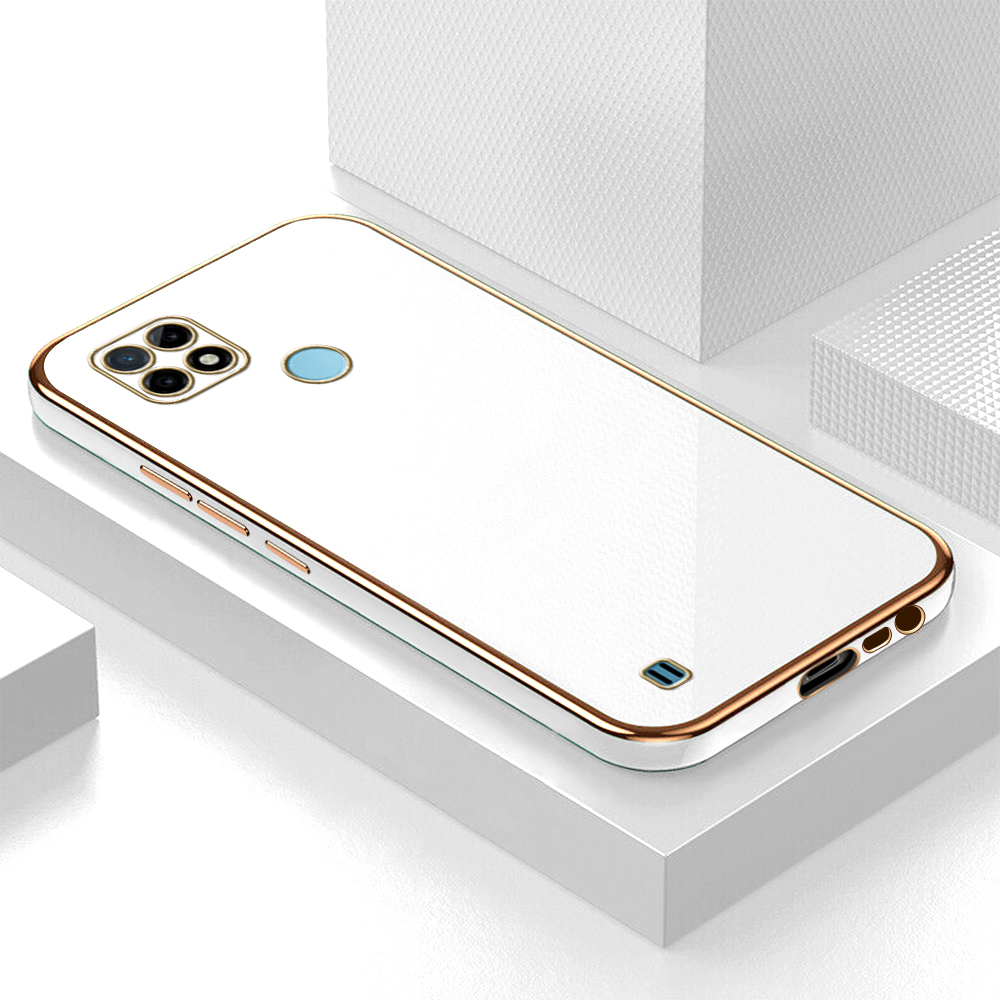 Hontinga for Realme C25Y Case Luxury 6D Plating Soft Back Cover Silicone Square Frame Shiny Bling Phone Cover