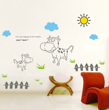 【IKE】autocollant mural cow pasture cartoon images children decorative sticker on the wall Wall decor  wall stickers for kids rooms. 