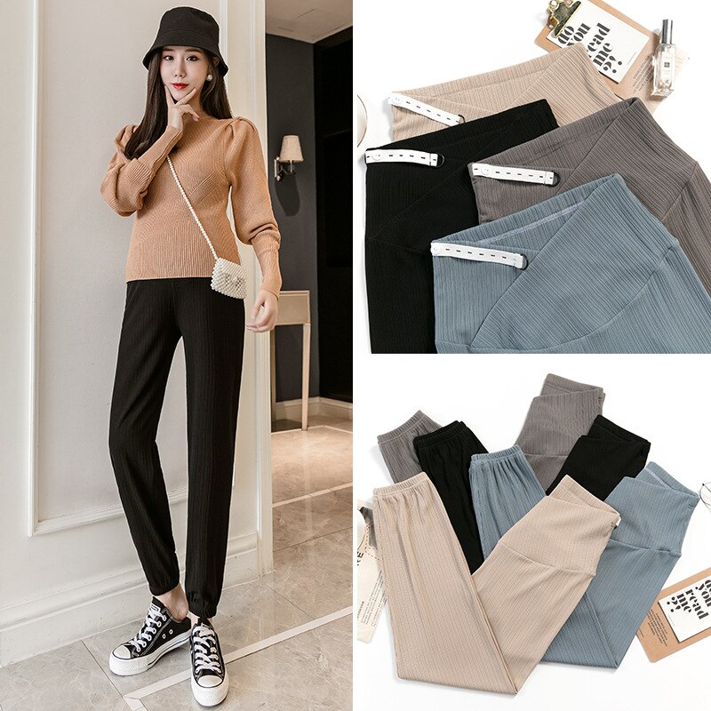 Pregnant Women's Fashion Casual Pants Across High Elastic Waist Belly Maternity Harem Pants For Pregnancy Spring Summer Trousers. 