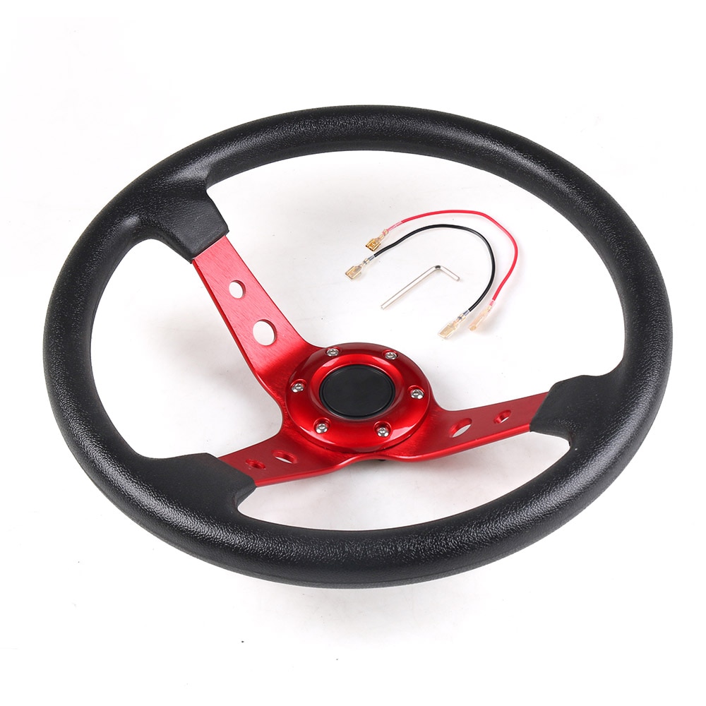 14inch 350mm Racing PU Leather Steering Wheel Aluminum Alloy Deep Corn Dish Sport Drifting Steering Wheels Universal（black）. 