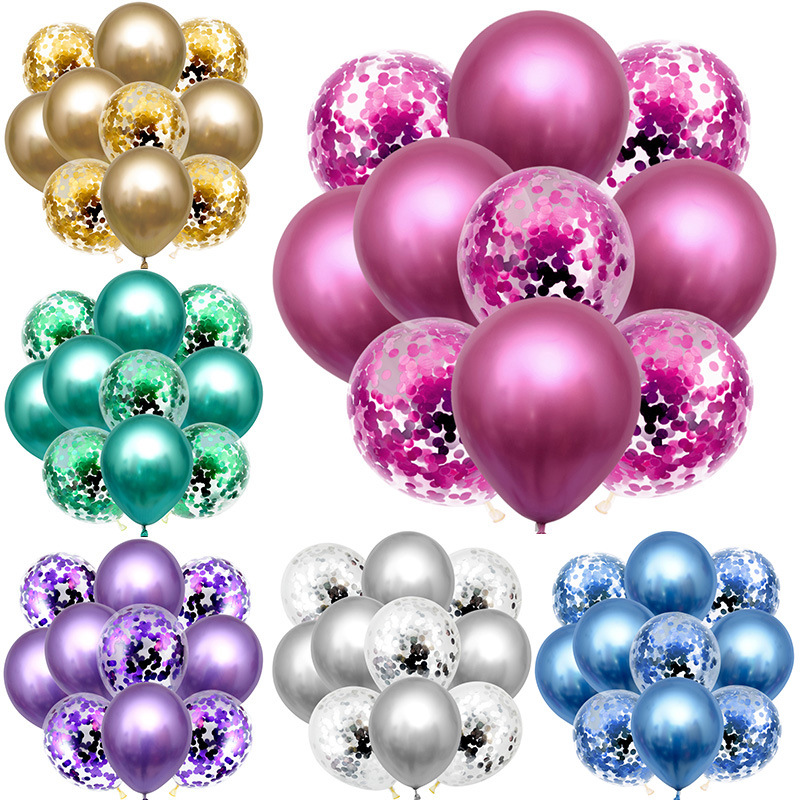 10 Pcs Balloon Set with Confetti, Chrome Balloons Wedding Birthday Anniversary Party Decoration. 