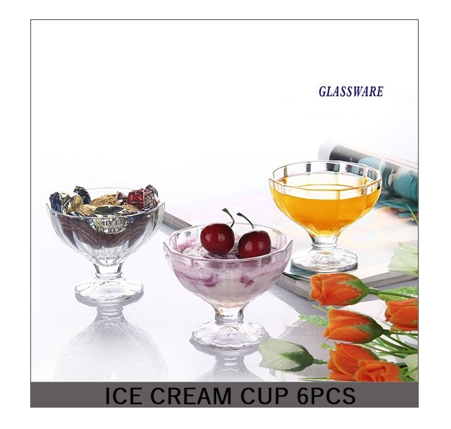 Ice Cream Cup Glass Set 150ml 6Pcs Circleware Pudding Mousse Parfait Fruit Dessert Cup Hotel & Home Glassware. 