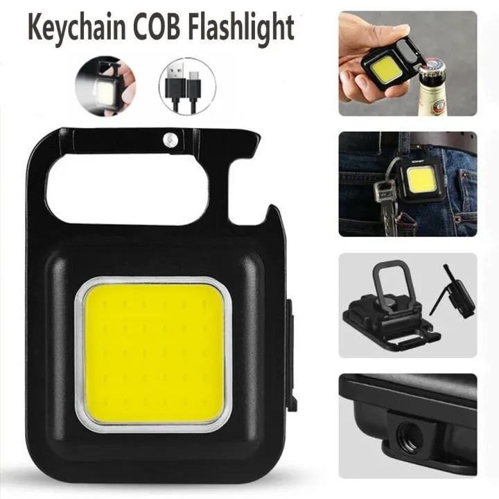 Mini Magnetic COB Keychain Light Lumens Bright USB Rechargeable Flashlight 3 Light Modes Portable Folding Bracket Work Lamp. 