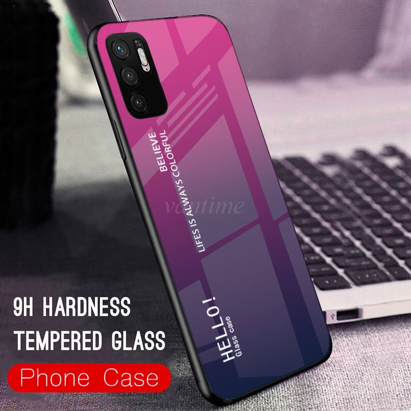 Vantime for Xiaomi Redmi Note 10 5G Case Gradient Phone Back Hard Glass Cover. 