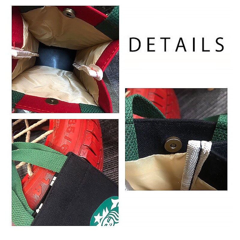 【ZOSR】Starbuck Canvas Bag Tote Bags Carrier Tumbler Bag Cup Holder Mother Student Handbag (25cm X 13cm X 9cm). 