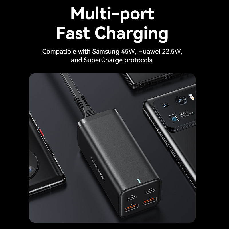 Vention 100W GaN USB C Charger 4 Ports Desktop Fast Charger with AC Power Cord for iPhone 15 14 13 Pro Max Samsung S23 S22 MacBooK iPad pro MacBook Air with 100W 5A USB C to USB C Cable. 