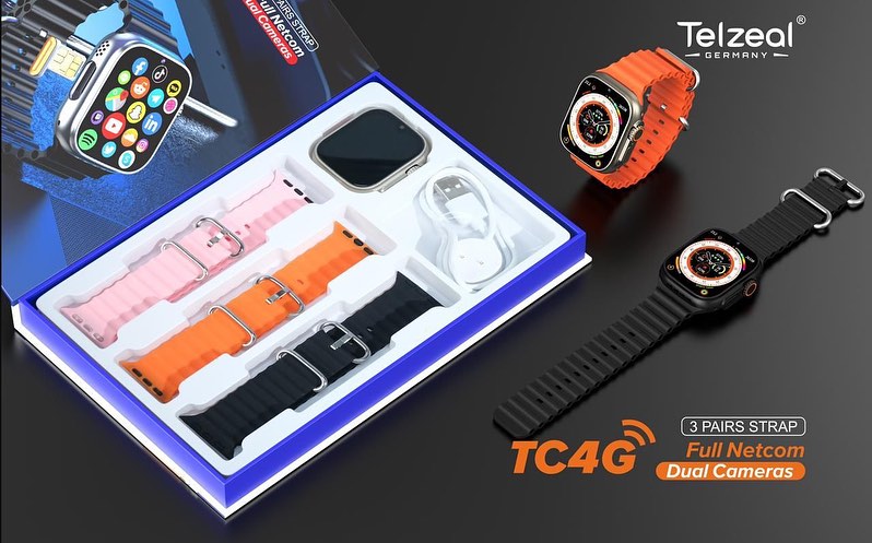 Telzeal TC4G Sim Smart Watch 2.2 Inch Screen Dual Cam IP67 Waterproof 2023 Best SmartWatch. 
