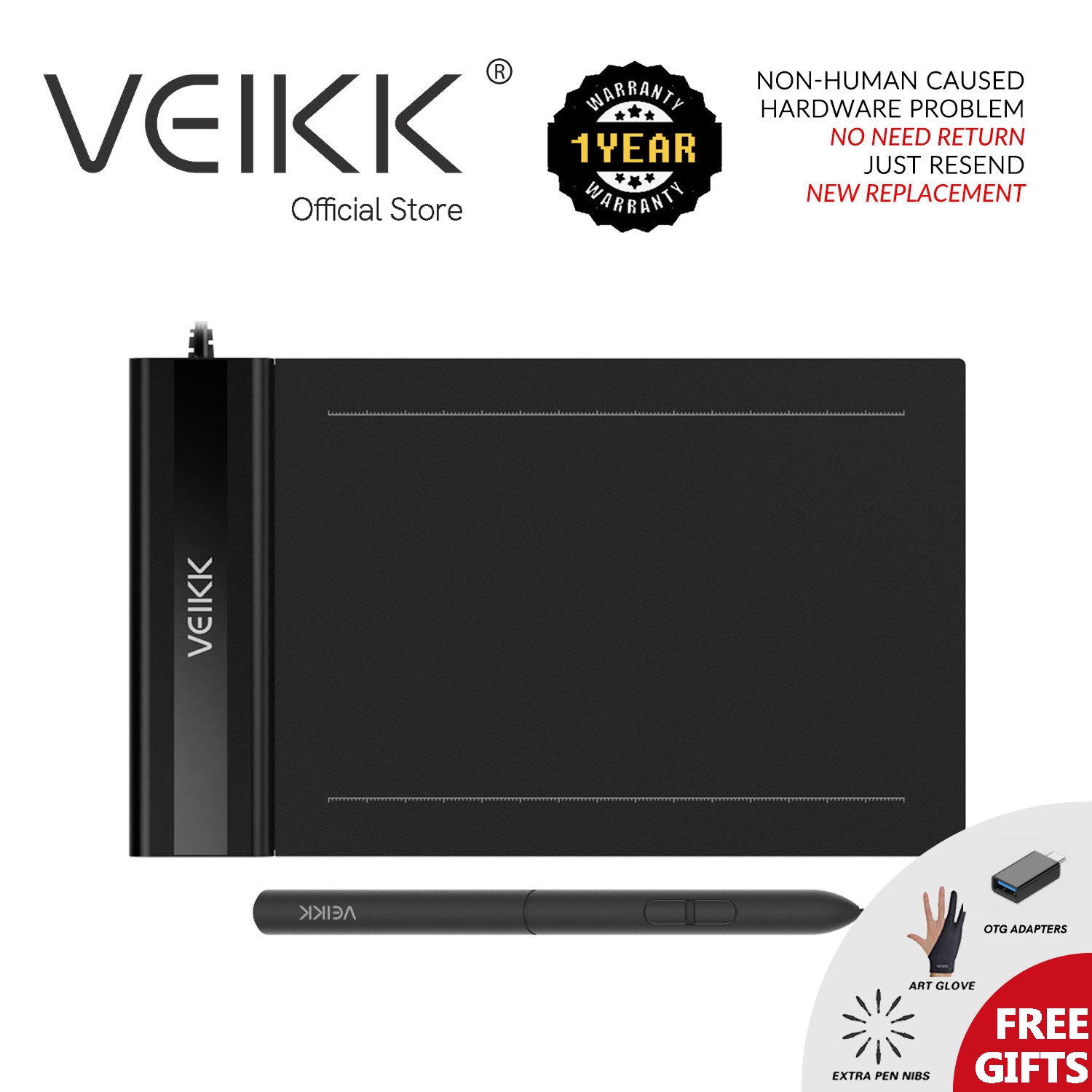 (VEIKK Official store) VEIKK S640 6 x 4 inch Ultra-Thin OSU Pen Tablet Graphics Drawing Tablet Digital Art Drawing Pad with Passive Pen(8192 Levels Pressure Sensitivity)