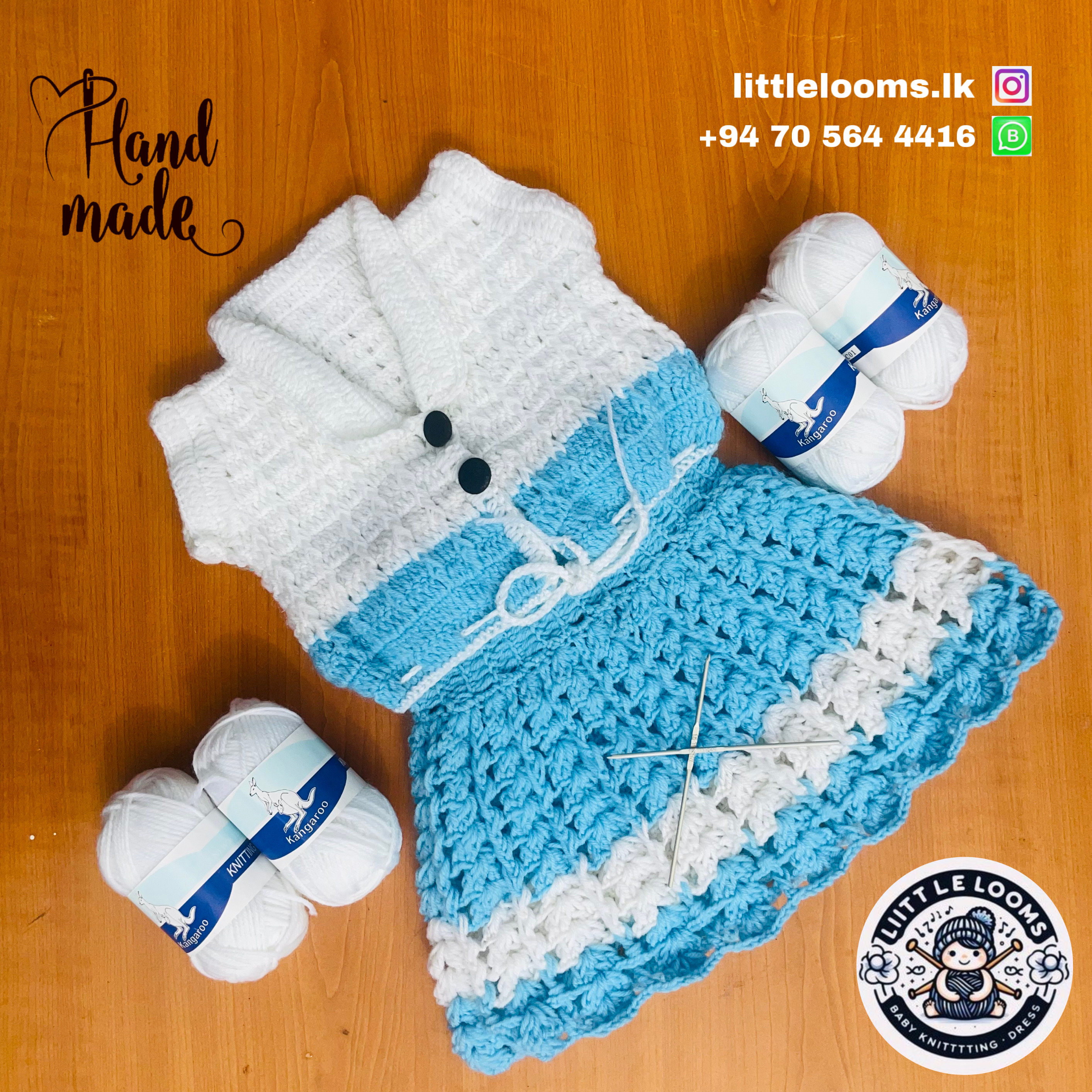 CROCHET BABY GIRL DRESS LIGHT BLUE AND WHITE SKIRT AND BLOUSE FOR 3-6 MONTH BABY
