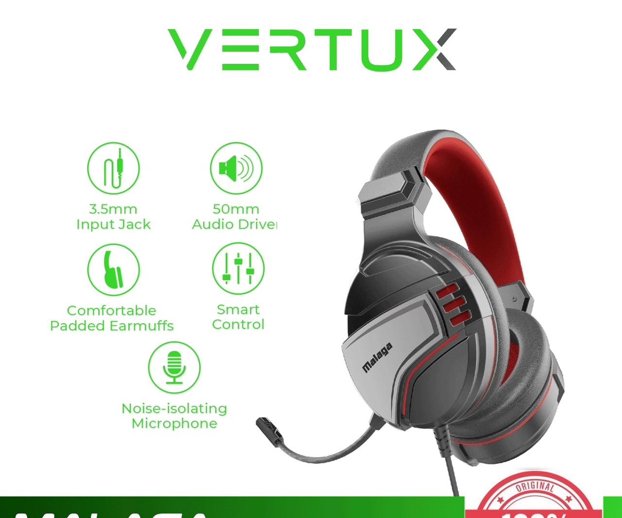 Vertux Malaga Amplified Stereo Wired Gaming Headset Red. 