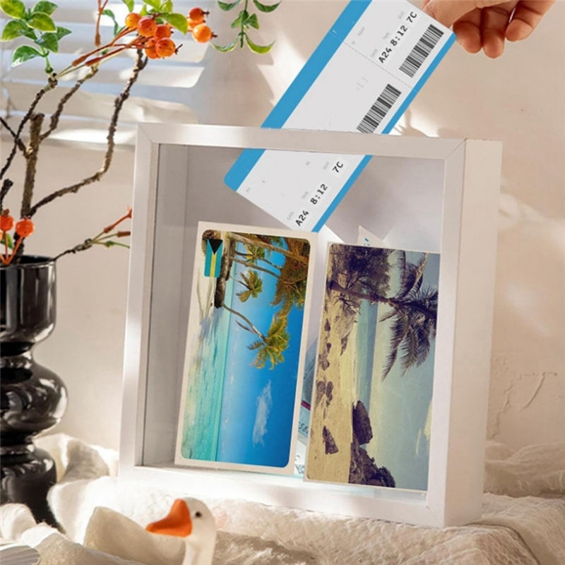 8in Concert Travel Ticket Stub Memory Top Loading Keepsake Box with Slot, Clear Money Box, Memory Frame Boxes Wood. 
