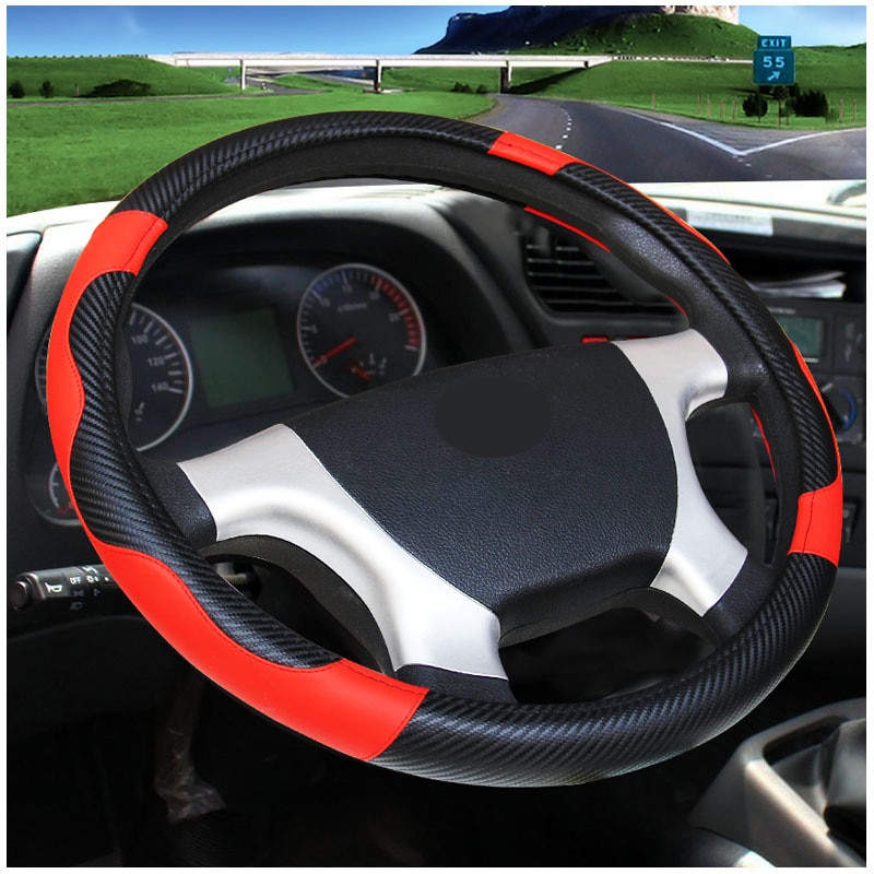 36CM】 Car Steering Wheel Cover Bus Truck For 36 38 40 42 45 47 50 CM Out Diameters Red Microfiber Steering-wheel. 