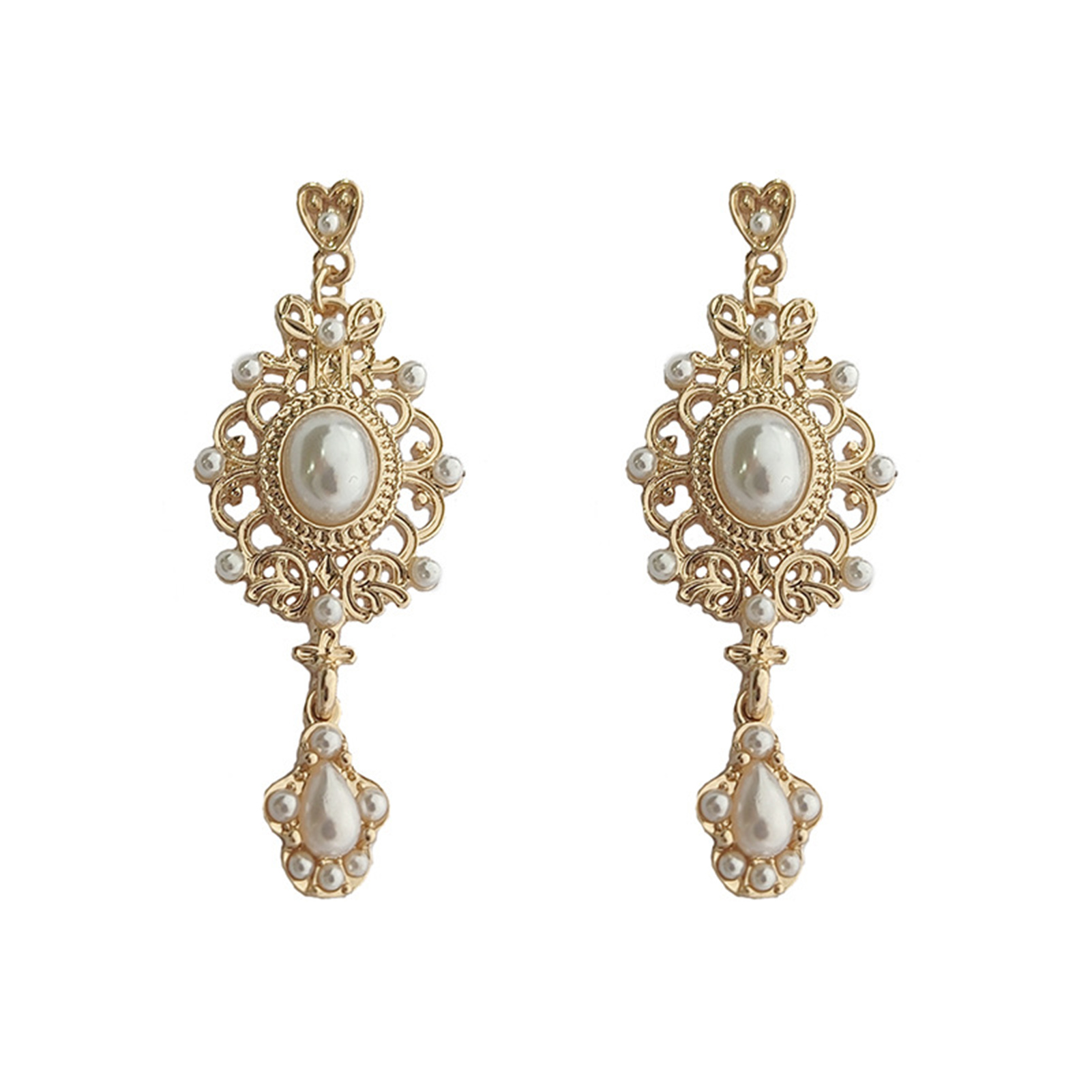 1 Pair Dangle Earrings Royal Court Design Faux Pearl Geometric Pattern Classical Temperament Dress Up Ornamental Retro Court Baroque Stud Earrings Fashion Jewelry. 