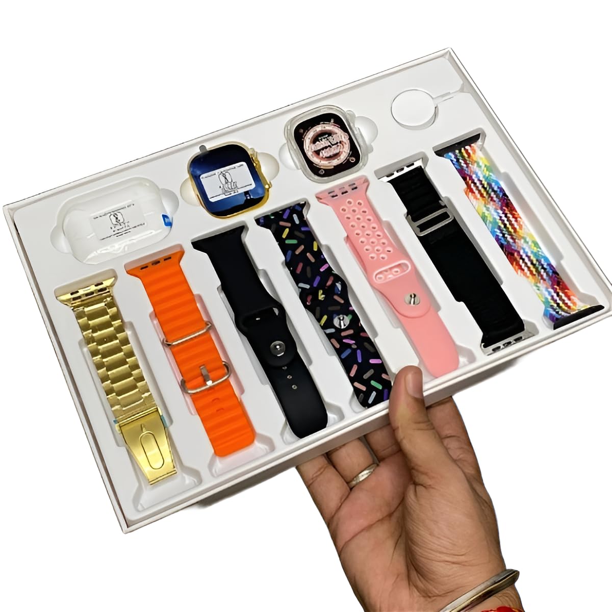 Hiwatch i20 Ultra 2 , 3 MAX Suit SmartWatch + Airpods Pro with Transparent Screen Guard Watch with Seven Decorated Straps. 