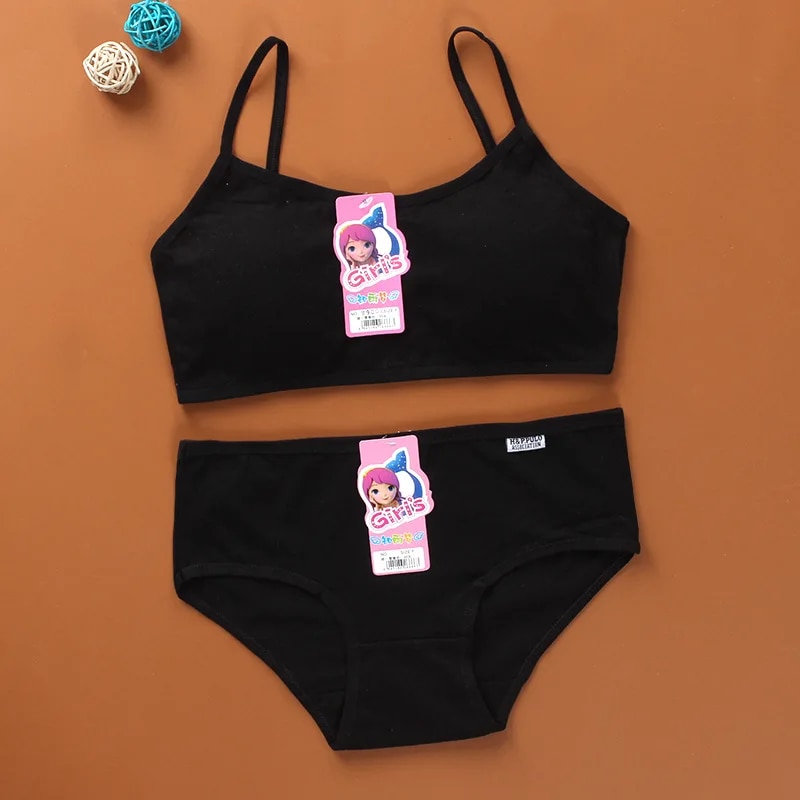 Puberty Girls Bra And Panty Sets Teenage Girls Cotton Padded Training Bra+Panties Kids Sports Bra. 