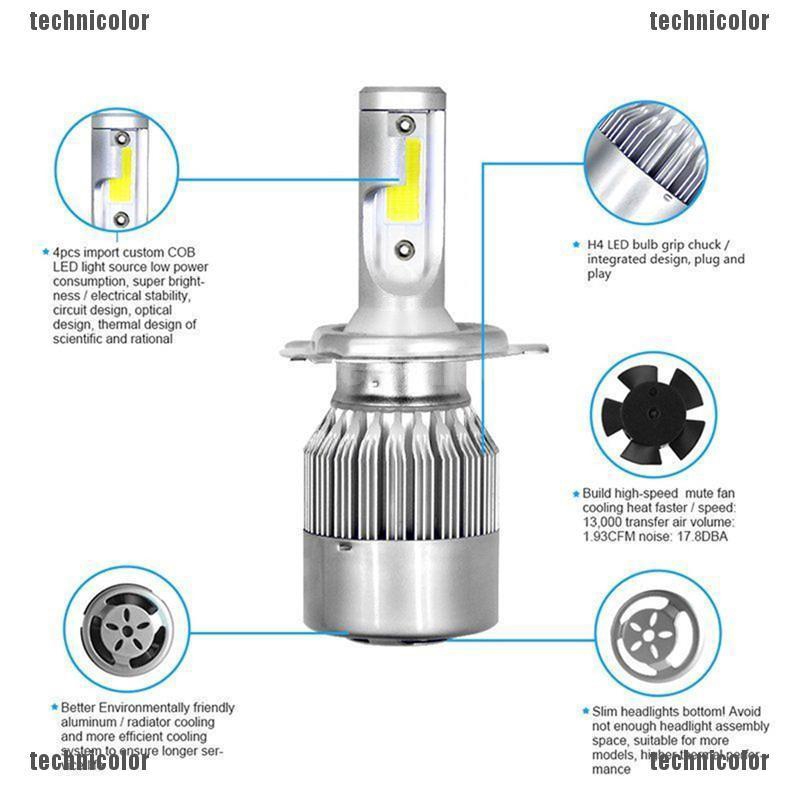 Super Bright H4 C6 36W 3800LM 6000K Car LED Headlight Hi/Lo Turbo Light Bulbs 2 PCs. 