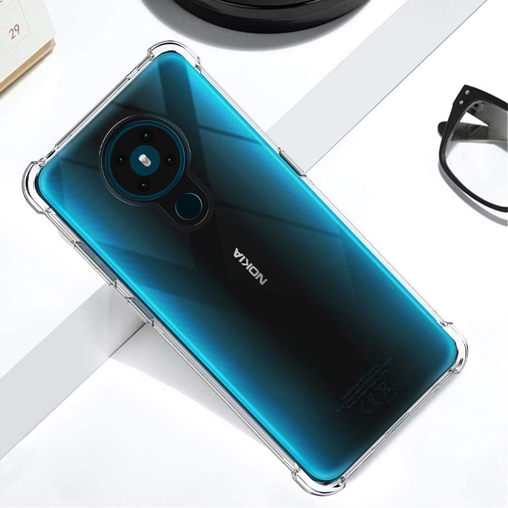 For Nokia 5.3 Back Cover Shockproof Transparent Soft TPU Silicone Protector Phone Case with Shock Absorption Bumper Corners. 
