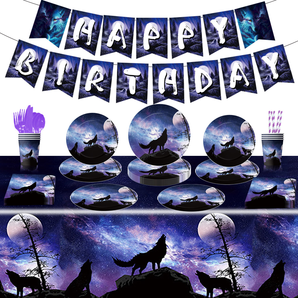 Wolf Birthday Decorations Ghost For Party Tableware Paper Napkins Cups Plates Banner Tablecloths Straw