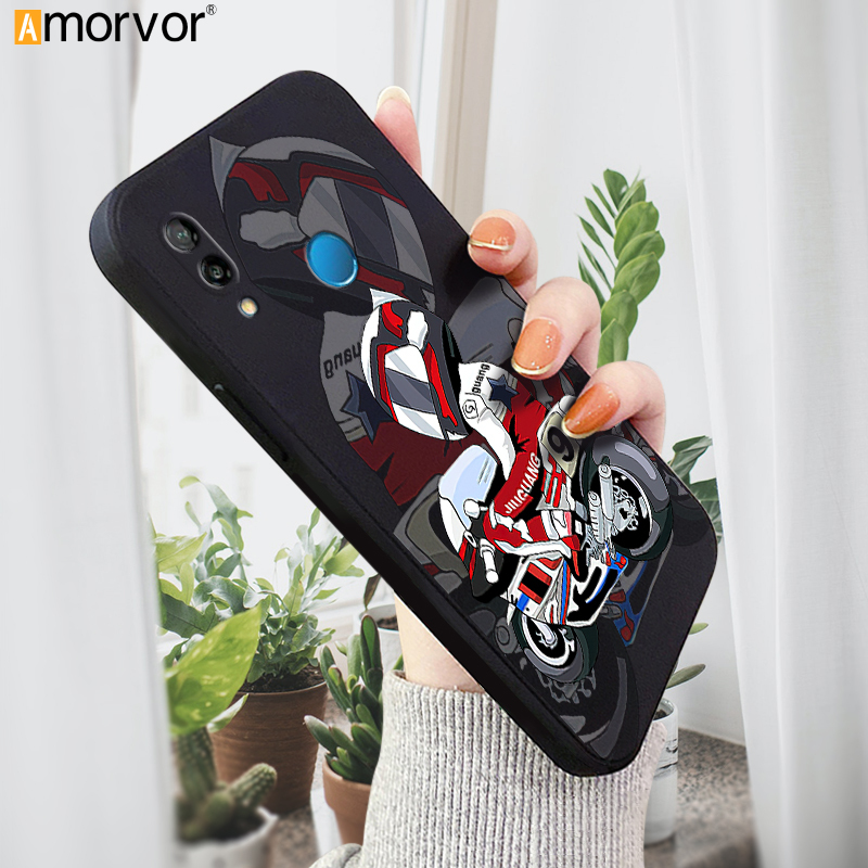AMORVOR for Huawei P20 Lite Nova 3E Back Cover Cartoon Motorcycle Soft Case Multicolor Liquid Silicone Phone Cover