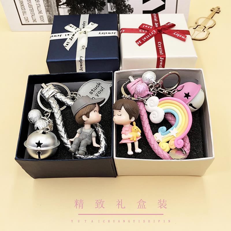 Creative Couple Keychain Pendant a Pair of Korean Cute Cartoon Key Chain Women's Car Key Chain Circle Backpack Pendant. 