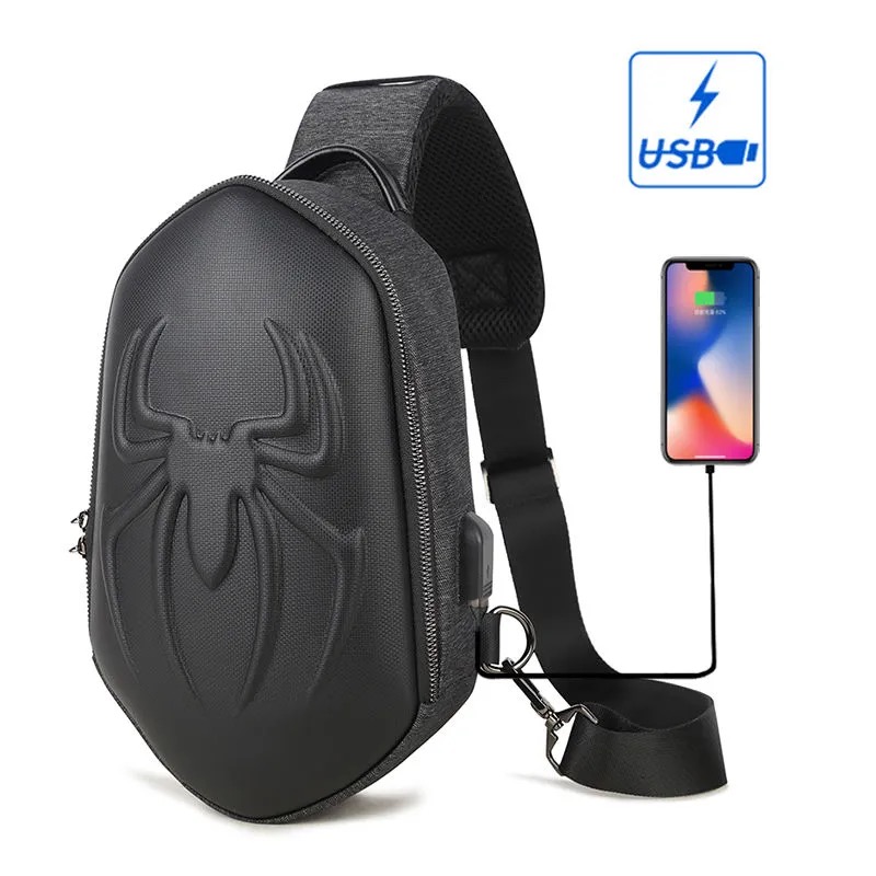 KankongAgu Running Chest Bag for Men USB Charging Fashion Streetwear Sling Pack Crossbody Motor Cycling Backpack for College Student Unisex