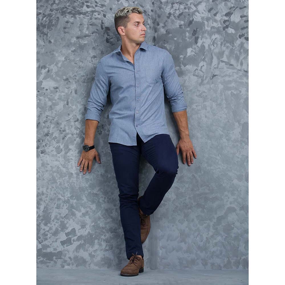 Casual Wear Detailed Linen Long Sleeve Shirt. 