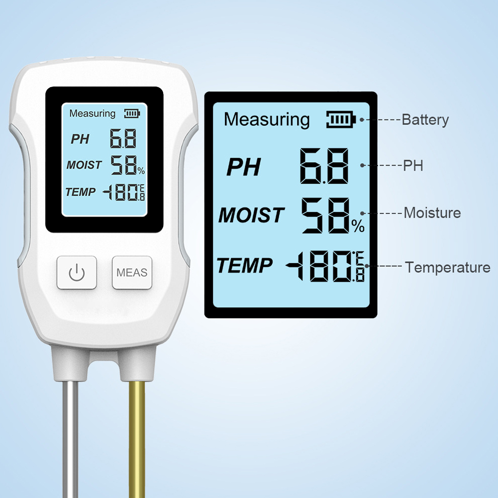YIERYI Soil Moisture Meter, 3-in-1 Digital Soil pH/Soil Moisture/Temperature Meter Double Probe High-Precision Soil Meter with Backlight for Garden, Lawn, Vegetable Orchard. 