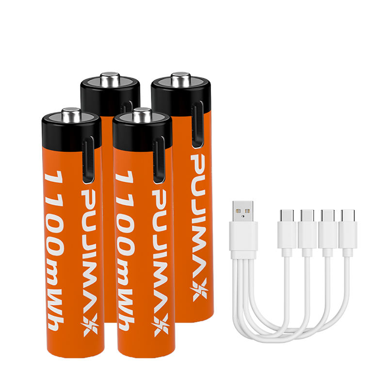 PUJIMAX 1pcs type c 1.5v aaa lithium battery usb c rechargeable batteries 1.5v aaa li ion battery 1100mwh charger with usb cable. 