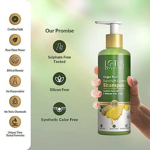 Lotus Botanicals Dandruff-Control Shampoo | Ginger Root, Tea Tree Oil | Anti Dandruff | Silicon, Sulphate & Chemical Free | For All Hair Types | 300ml (FROM IND)jez. 