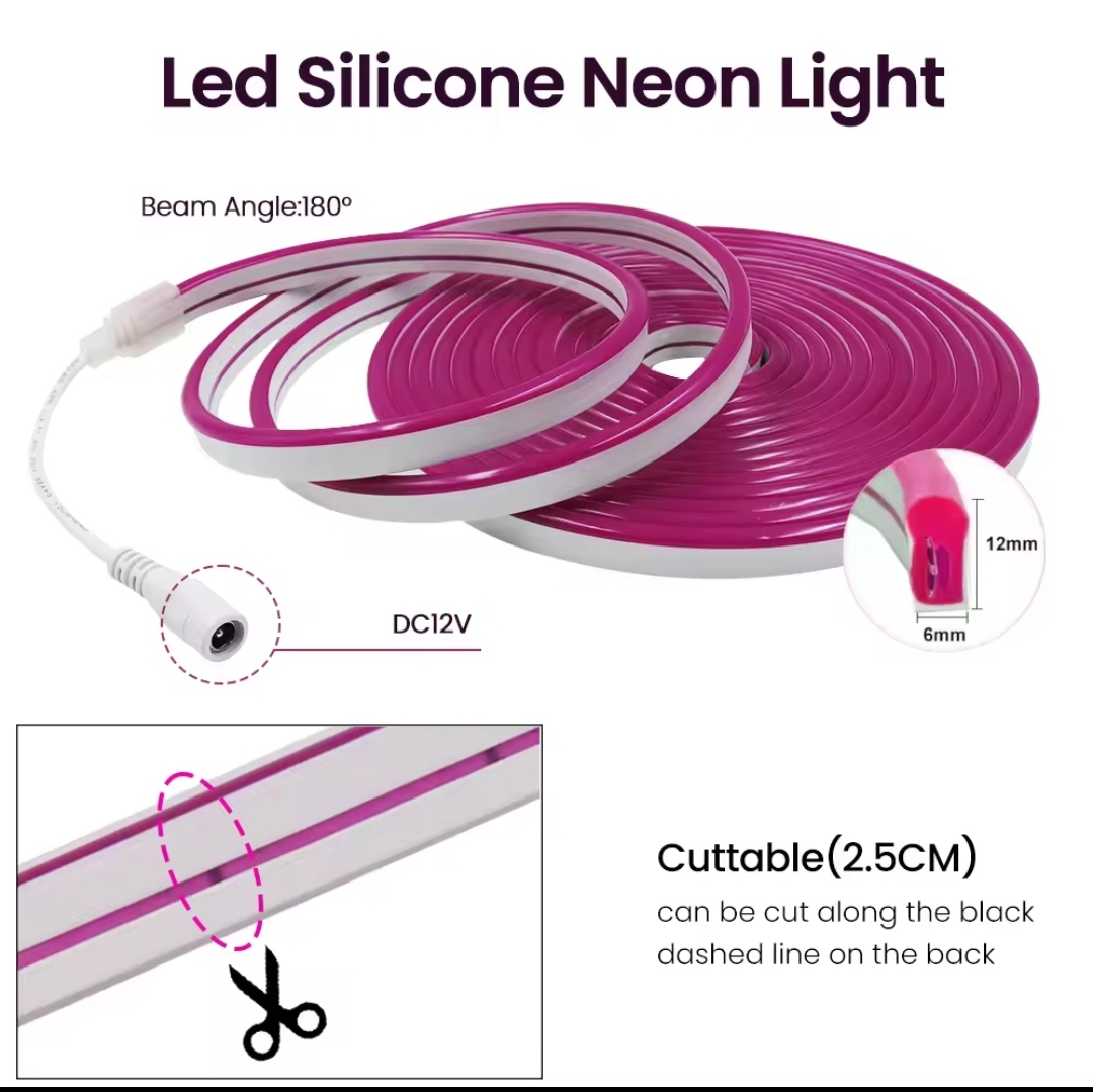 5m Flexible Silicone Neon LED Light Strip Set, 2835, Low Voltage, 12V, 6x12, Integrated Form, Linear Flexible Light Strip. 