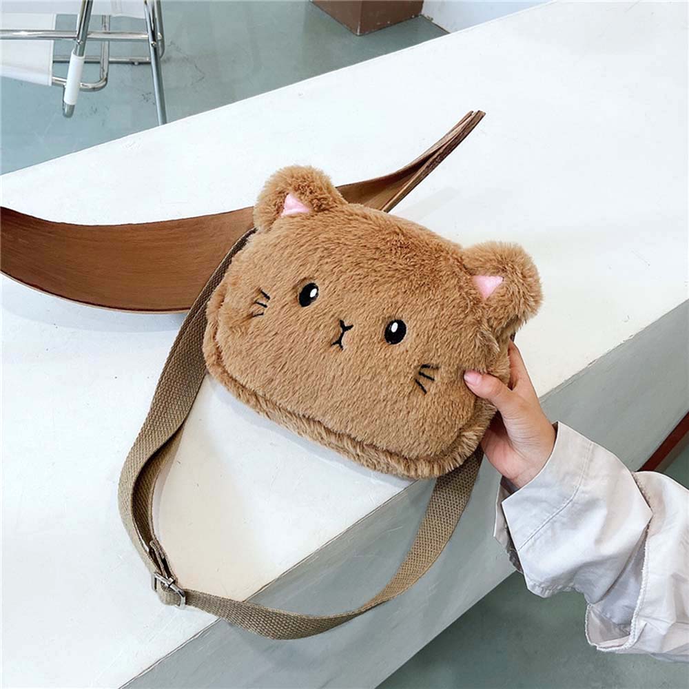 Cartoon Soft Plush Little Girl Messenger Bag Cute Cat Small Shoulder Bags Lovely Boys Kids Purse Handbags Crossbody Bag. 