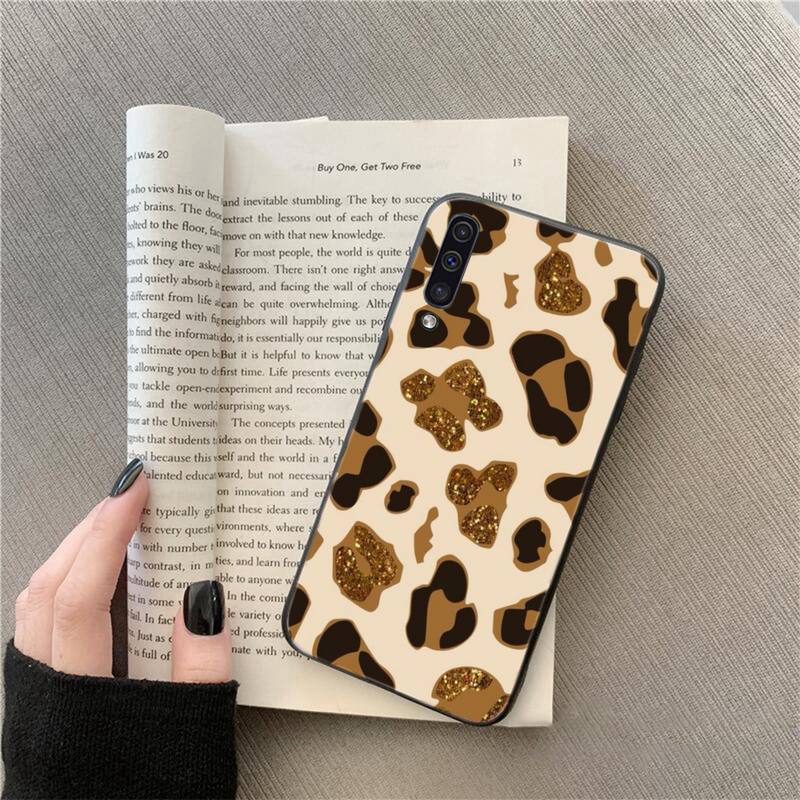 Yinuoda Leopard print Silicone Black Phone Case For Samsung Galaxy A7 A50 51 A70 80 A40 A20 A30 A8 A6 A8 Plus A9 A71. 