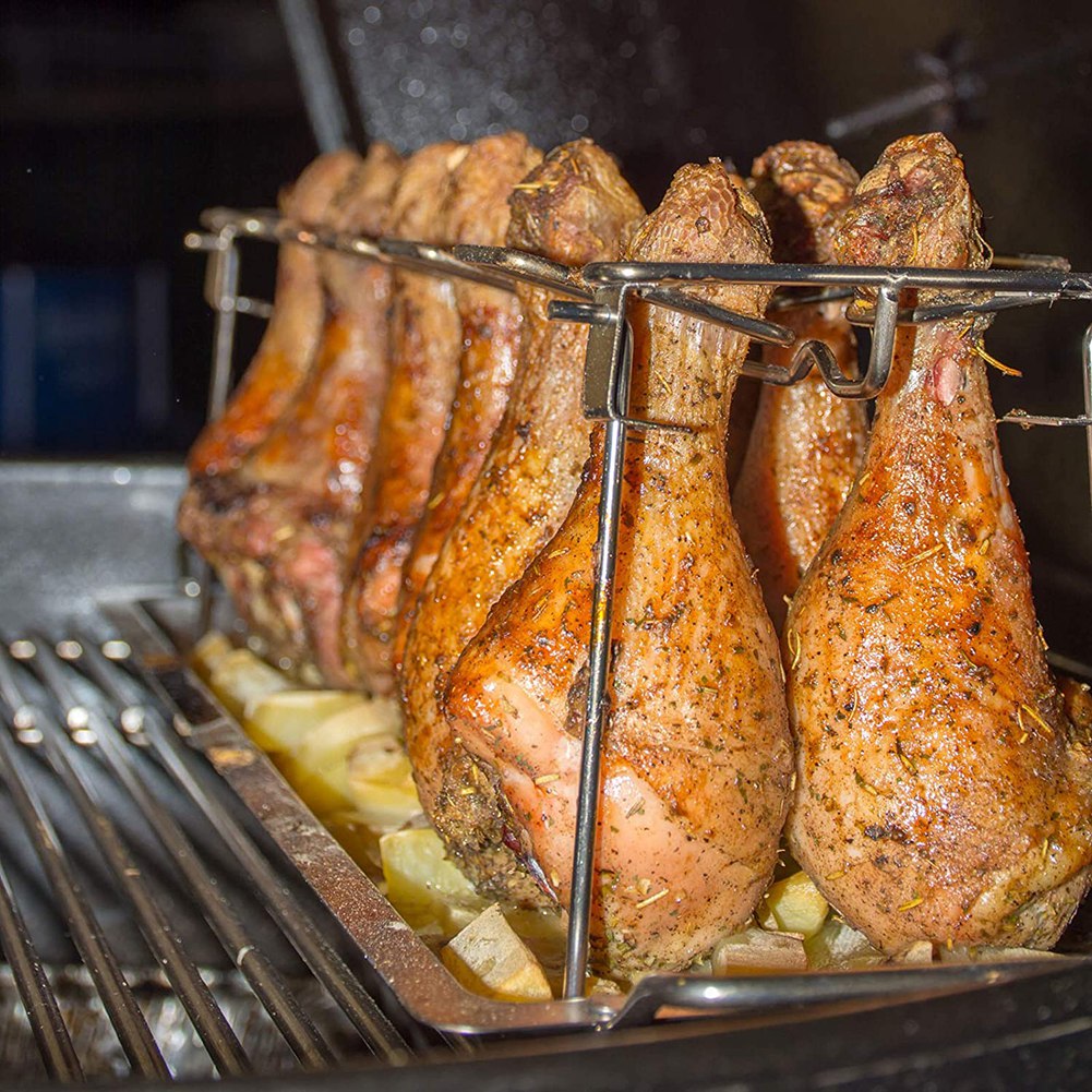 Bbq Beef Chicken Leg Wing Grill Rack 14 Slots Stainless Steel Barbecue