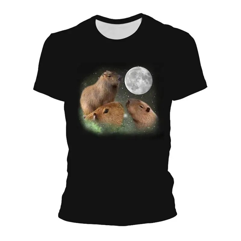Cute Capybara Graphic T Shirt for Men 3D Printed Polyester T-shirt Kawaii Kids Boys Short-Sleeved Tops Anime Cartoon Tee Shirts. 