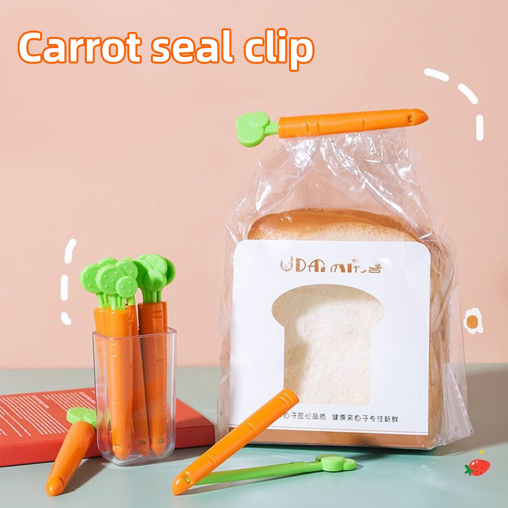 5Pcs/Set Plastic Sealing Tongs Food Bag Closure Clip Cartoon Carrot Moisture-proof Clamp Fresh Keeping Sealing Clip Kitchen Accessory