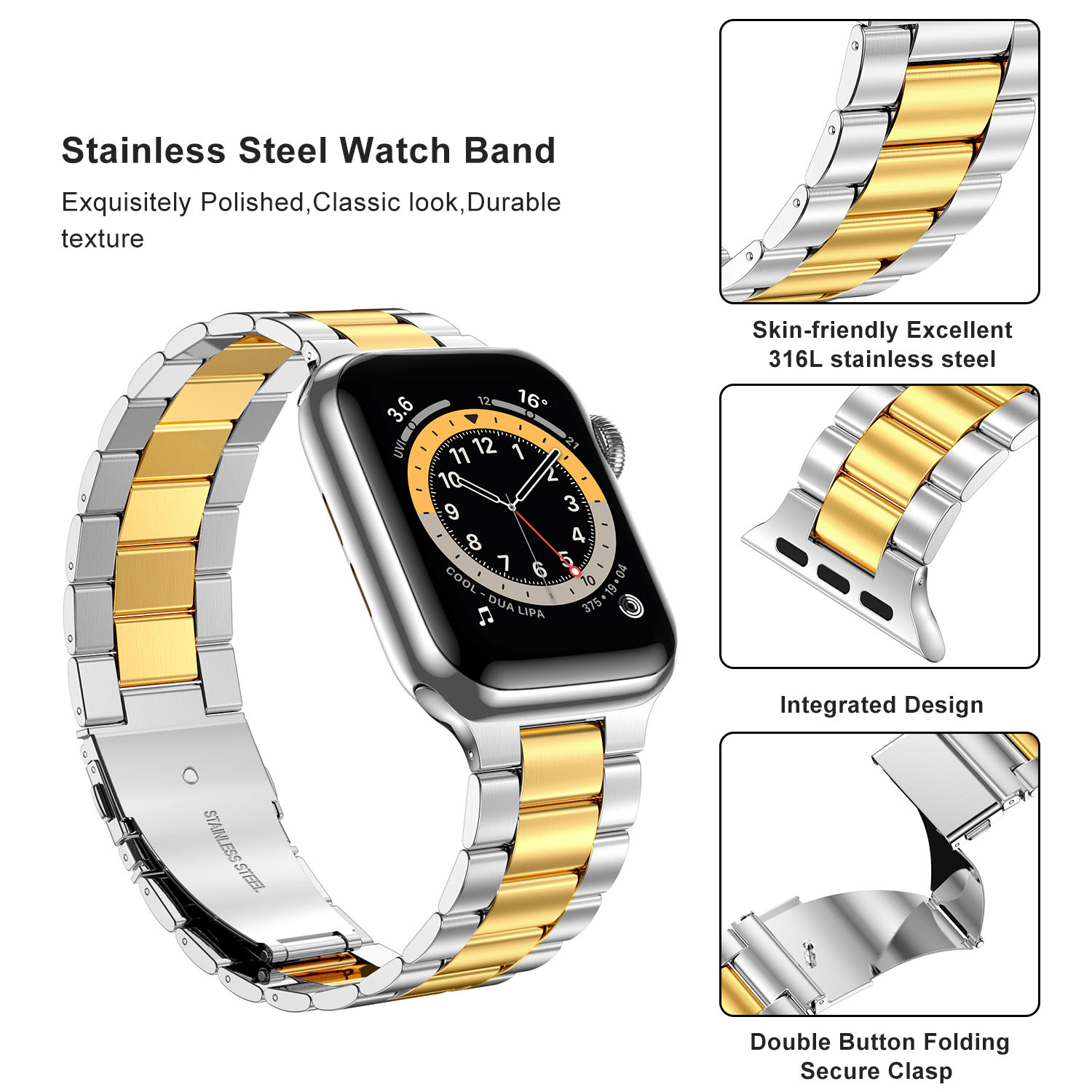 Band for Apple Watch Stainless Steel 38mm 40mm 41mm & 42mm 44mm 45mm 49mm Strap for Apple iWatch Series Ultra 8/7/6/5/4/3/2/1. 