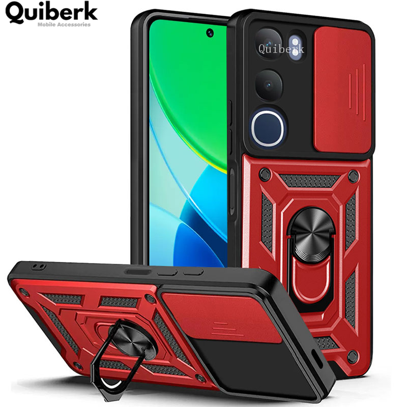Quiberk for Vivo Y19s 4G Phone Case Slide Camera Cover Magnetic Kickstand Hard Shockproof Armor Back Casing