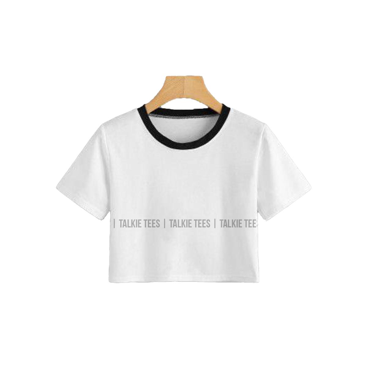 White Crop Top T Shirt With Black Rib Neck | Tt9062 , crop top for women