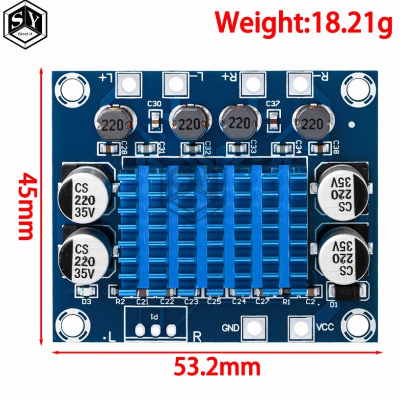 Digital Stereo Power Amplifier Board - Crystal Clear Sound Output -  TPA3110 XH-A232 30W+30W 2.0 Channel , DC 8-26V 3A C6-001. 