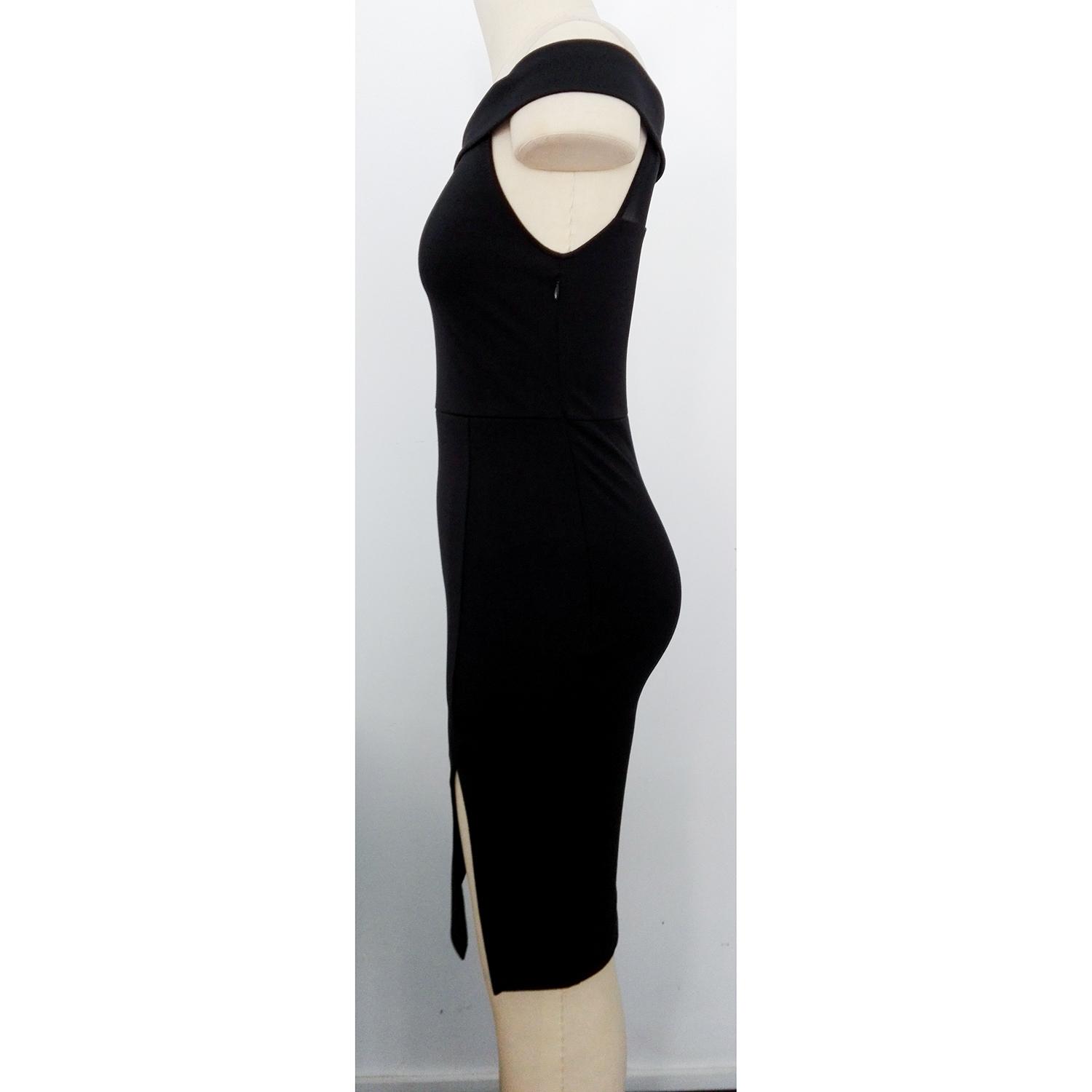 Women's Black Smart Casual Off Shoulder Neck Pannel Knee Length Dress. 