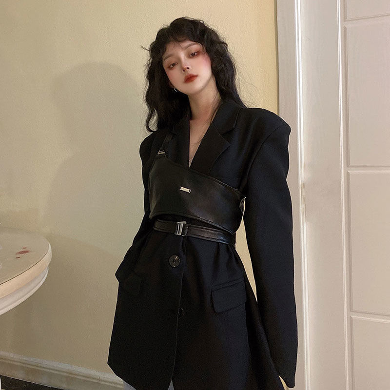 Bandage Dress Artifact Niche Design Fashionable Leather Vest Women's All-Match Simple Outer Wear Internet Celebrity Shoulder Vest Top